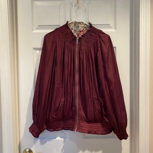 Chico's REVERSIBLE FLORAL-MERLOT BOMBER JACKET L